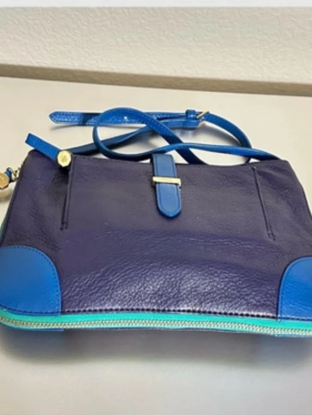Tory Burch Two-Tone Navy and Bright Blue Leather Crossbody